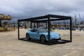 La Coruna, Spain - June 1, 2022: Demonstration of the new model of the car Porsche, taycan, 4s, cross turismo.