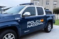 Policia Nacional sign on the side of Spanish National Police Corps vehicle. Policia nacional