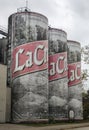 La Crosse Lager storage tanks shaped like a 6 pack of beer cans Royalty Free Stock Photo