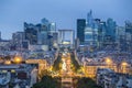 La Defence, Paris business district at dusk.