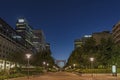 La Defense Business District at Night With Grande Arche Towers and Trees Enlightened Royalty Free Stock Photo