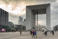 La Defense business district with skyscrapers and Grande Arche, Paris France Royalty Free Stock Photo