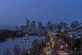 La Defense District Skyline With Traffic Seine River and Boat at Twilight