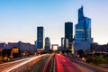 La Defense Financial District Paris France at sunset. Skyscrapers of Defense modern business and financial district in Paris with Royalty Free Stock Photo