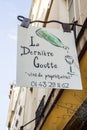 La Derniere Goutte wine shop sign in Paris, France Royalty Free Stock Photo