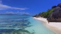 La Digue, Seychelles. Aerial view of amazing tropical beach on a sunny day