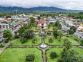 La Fortuna village, Costa Rica 12.11.19 - Aerial view of town and Church on the Parque Central square