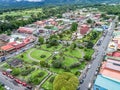 La Fortuna village, Costa Rica 12.11.19 - Aerial view of town and Church on the Parque Central square