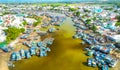 La Gi fishing village seen from above with hundreds of boats anchored along both sides of river Royalty Free Stock Photo