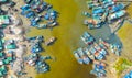 La Gi fishing village seen from above with hundreds of boats anchored along both sides of river Royalty Free Stock Photo