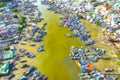 La Gi fishing village seen from above with hundreds of boats anchored along both sides of river Royalty Free Stock Photo