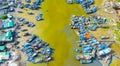 La Gi fishing village seen from above with hundreds of boats anchored along both sides of river Royalty Free Stock Photo