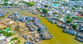 La Gi fishing village seen from above with hundreds of boats anchored along both sides of river Royalty Free Stock Photo