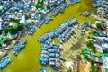 La Gi fishing village seen from above with hundreds of boats anchored along both sides of river Royalty Free Stock Photo