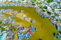 La Gi fishing village seen from above with hundreds of boats anchored along both sides of river Royalty Free Stock Photo