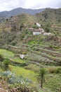 LA GOMERA, SPAIN: Terraced fields and mountains near Vallehermoso