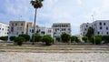 La Goulette, Tunisia - May 25, 2023: The tipical street with house and trees at La Goulette