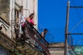 La Habana, Cuba. Two women waiting in balcony Old havana streets. Royalty Free Stock Photo