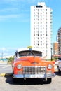 La Habana, Cuba - November 14th of 2014: Old american cars provide taxi service to tourist all along the city Royalty Free Stock Photo