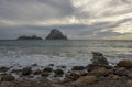 La isla de Es Vedra desde la cala Dhort en Ibiza Royalty Free Stock Photo