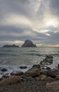 La isla de Es Vedra desde la cala Dhort en Ibiza Royalty Free Stock Photo