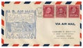 La Junta, Colorado, The USA - 15 November 1940: US historical envelope: cover with cachet Air Mail First flight, red postage stam