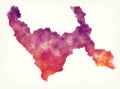 La Libertad region watercolor map of Peru in front of a white background