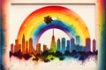 LA Los Angeles, California, USA rainbow silhouette city skyline