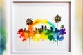 LA Los Angeles, California, USA rainbow silhouette city skyline