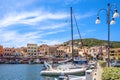 La Maddalena, Sardinia, Italy - Panoramic view of La Maddalena port - Porto di Cala Gavetta - and marina quarter at the Tyrrhenian