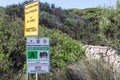 La Maddalena, Sardinia, Italy - Sign of the Civil Protection indicates the waiting area in case of emergencies in Cala Garibaldi