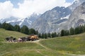 La Maison Vieille refuge and the South side of the Mont Blanc massif in summertime Royalty Free Stock Photo