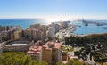 La Malagueta bullring and port of Malaga, Andalusia, Spain Royalty Free Stock Photo