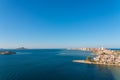 LA MANGA, SPAIN - 27 FEBRUARY 2019 La Manga or La Manga del Mar Menor, a peninsula in Spain lying between the Mediterranean Sea Royalty Free Stock Photo