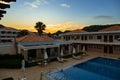 La Marquise Luxury Resort Complex, Rhodes, Greece, June 8, 2023 view of the pool and hotel at night, in Rhodes, Greece Royalty Free Stock Photo