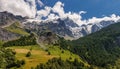 La Meije Glacier in Ecrins National Park from the village of La Grave. Hautes-Alpes. Alps, France Royalty Free Stock Photo