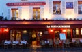 La Mere Catherine at rainy morning . It is a traditional French restaurant in the Montmartre district, Paris, France