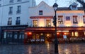 La Mere Catherine at rainy morning . It is a traditional French restaurant in the Montmartre district, Paris, France