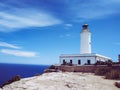 La Mola Lighthouse at the top of a cliff. With Mediterranean sea in the background