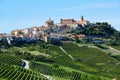 La Morra town in Piedmont, Langhe hills in Italy, blue sky