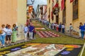 La Orotava, Tenerife, Spain - June 27, 2019. Beautiful flower carpets in La Orotava during Corpus Christi. Famous religious event