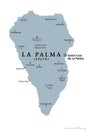 La Palma island, gray political map, part of the Canary Islands, Spain