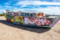 La Paz, Baja California Sur Mexico. 9 February, 2023. Old stranded ship painted with graffiti Royalty Free Stock Photo