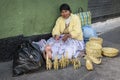 LA PAZ, BOLIVIA - AUGUST 19, 2017 : Unidentified street woman vendor wearing traditional clothing in the local Rodriguez market, s Royalty Free Stock Photo