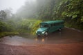 A green vintage bus in the La Paz Waterfall Gardens, Costa Rica Royalty Free Stock Photo
