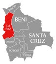 La Paz red highlighted in map of Bolivia