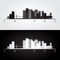 La Paz skyline and landmarks silhouette, black and white design