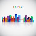 La Paz skyline silhouette in colorful geometric style.