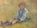 The little girl in the grass, 1941, painting by Olivier DebrÃÂ©