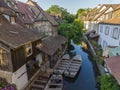 La Petite Venise or Little Venice in Colmar, Alsace, France. Morning time Aerial Drone Shot Royalty Free Stock Photo